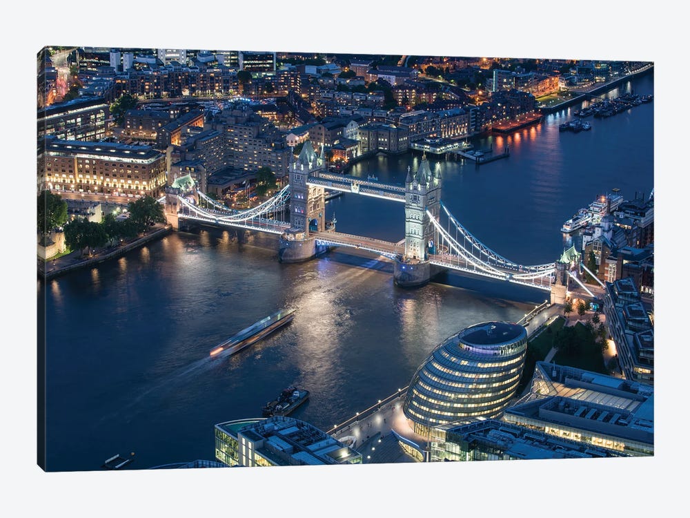 Aerial View Of Tthe Tower Bridge At Night, London, United Kingdom by Jan Becke 1-piece Canvas Wall Art