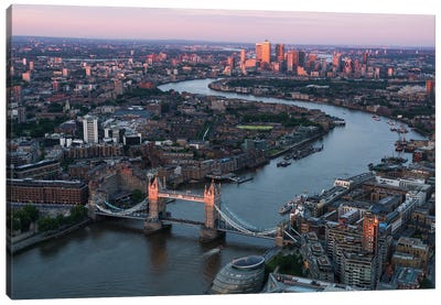 Aerial View Of The Tower Bridge And River Thames, London, United Kingdom Canvas Art Print - Tower Bridge