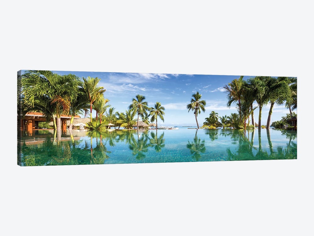 Infinity Pool At A Luxury Beach Resort On Tahiti by Jan Becke 1-piece Canvas Art