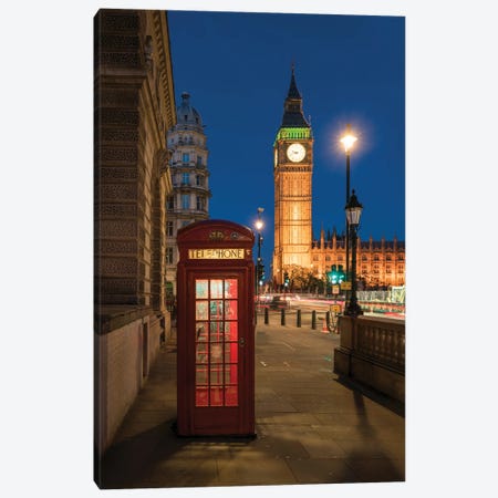 Traditional Red Telephone Booth In Front Of Big Ben, London, United Kingdom Canvas Print #JNB1890} by Jan Becke Canvas Art Print