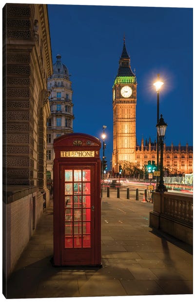 Traditional Red Telephone Booth In Front Of Big Ben, London, United Kingdom Canvas Art Print - Big Ben