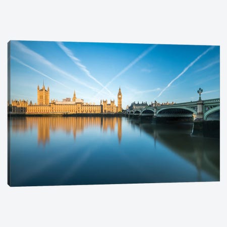 Palace Of Westminster With Big Ben And Westminster Bridge At Sunrise, London, United Kingdom Canvas Print #JNB1892} by Jan Becke Art Print