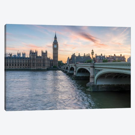 Palace Of Westminster With Big Ben And Westminster Bridge At Sunset, London, United Kingdom Canvas Print #JNB1894} by Jan Becke Canvas Art