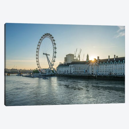 London Eye On The South Bank Of The River Thames At Sunrise, London, United Kingdom Canvas Print #JNB1896} by Jan Becke Canvas Art