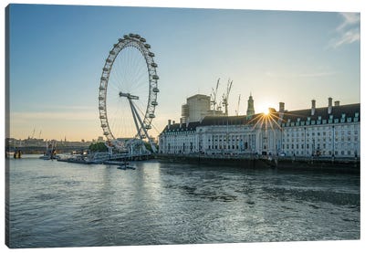 London Eye On The South Bank Of The River Thames At Sunrise, London, United Kingdom Canvas Art Print - The London Eye