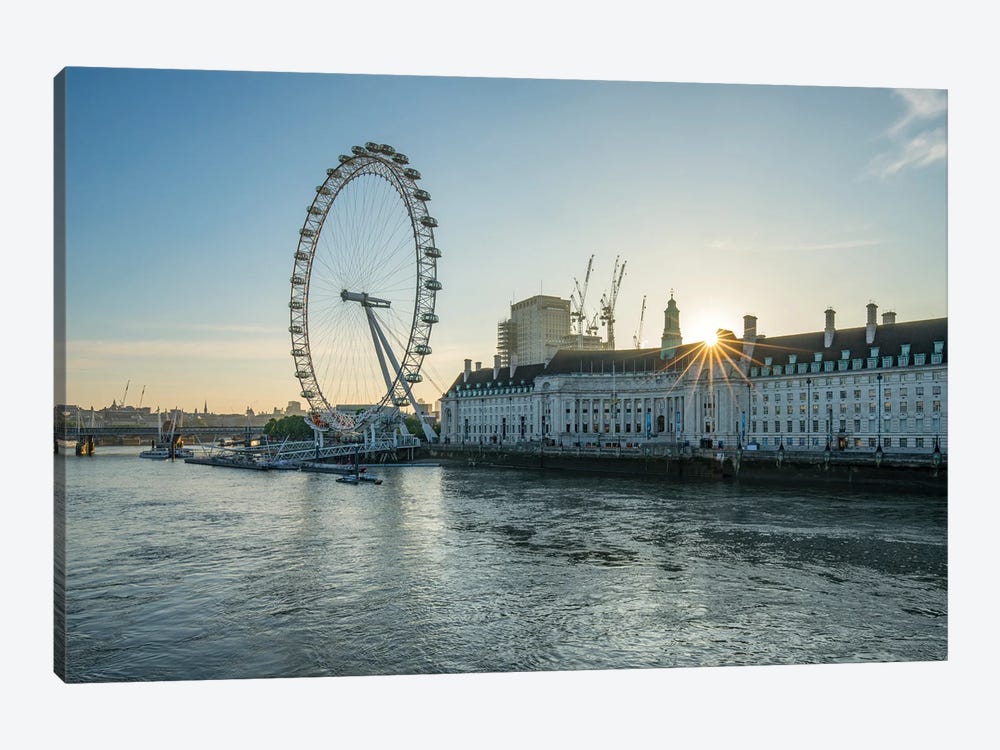 London Eye On The South Bank Of The River Thames At Sunrise, London, United Kingdom by Jan Becke 1-piece Canvas Wall Art