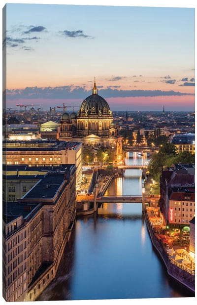 Aerial View Of The Berlin Cathedral And Spree River At Night, Berlin, Germany Canvas Art Print - Jan Becke