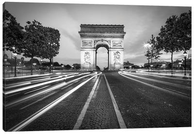 Avenue Des Champs-Élysées With Arc De Triomphe Monochrome Canvas Art Print - Arches