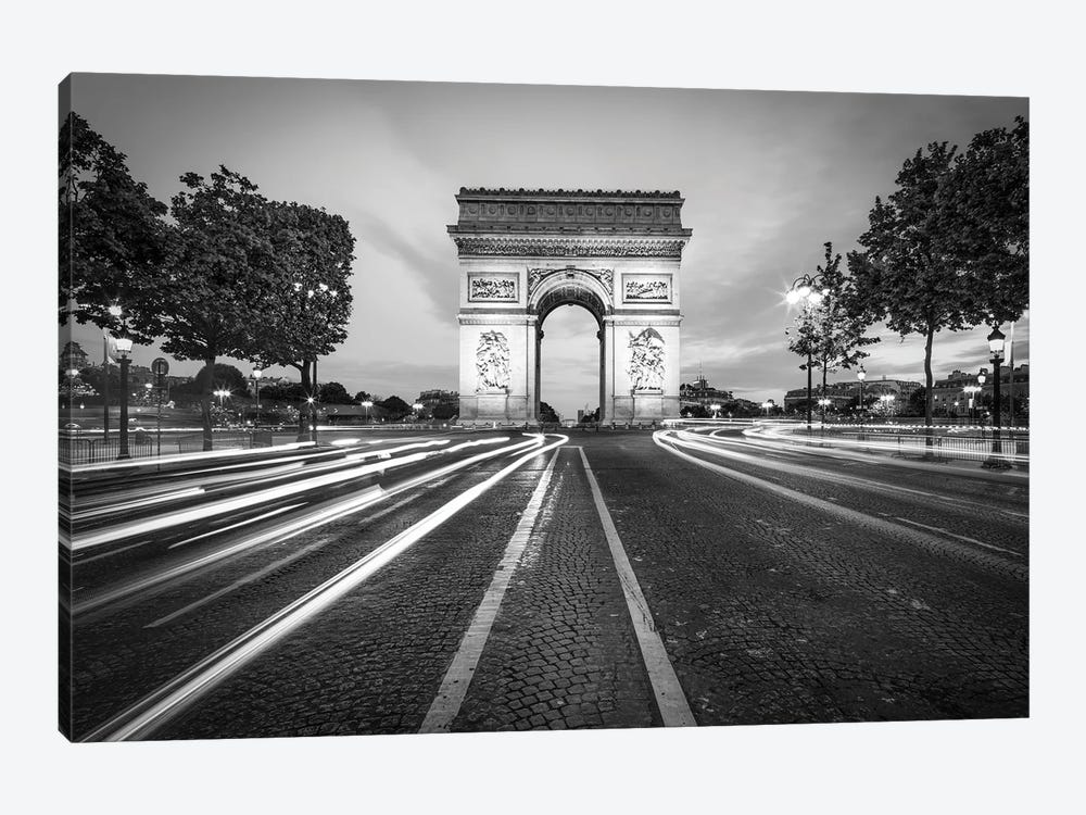Avenue Des Champs-Élysées With Arc De Triomphe Monochrome by Jan Becke 1-piece Canvas Wall Art