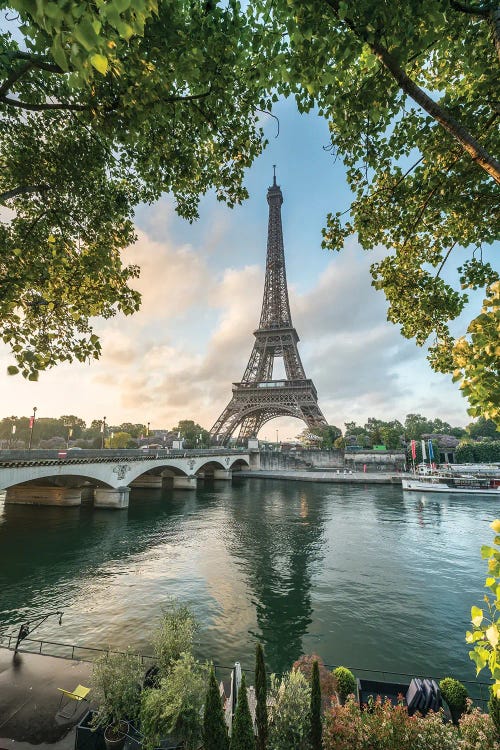 Eiffel Tower Along The Banks Of The Seine At Sunrise