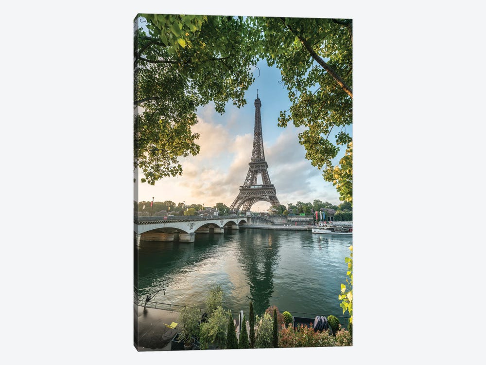 Eiffel Tower Along The Banks Of The Seine At Sunrise by Jan Becke 1-piece Canvas Print