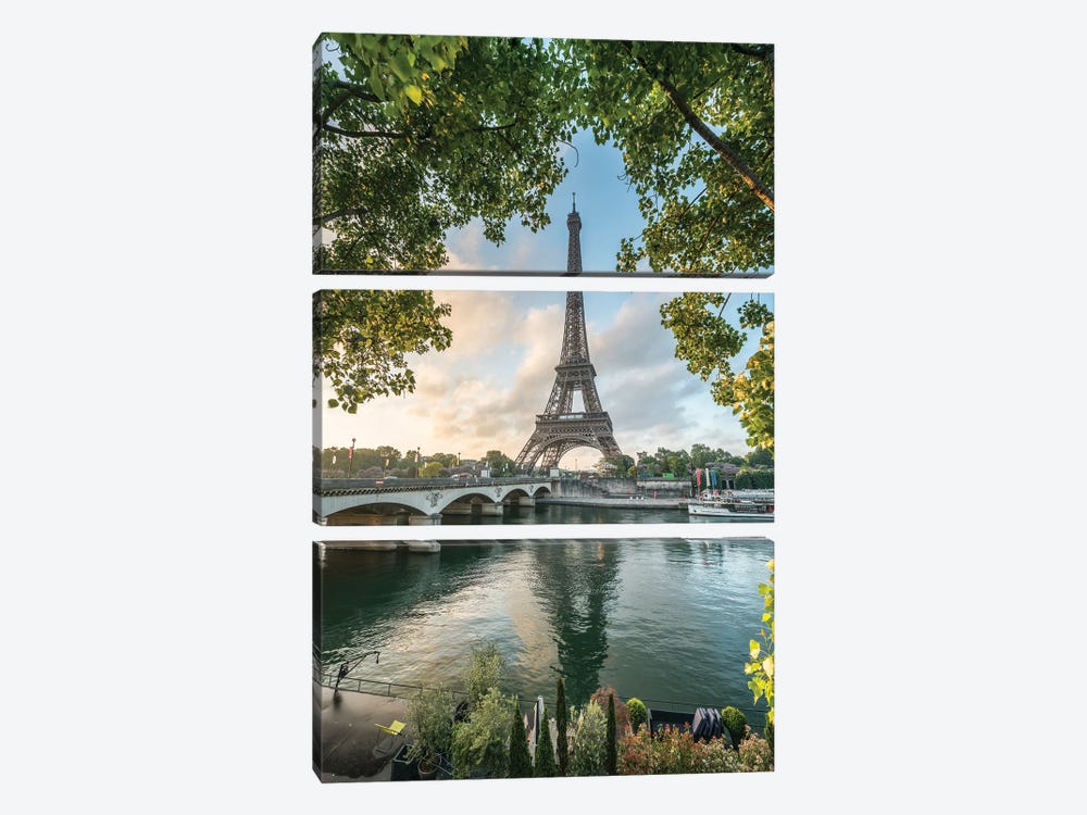 Eiffel Tower Along The Banks Of The Seine At Sunrise by Jan Becke 3-piece Art Print
