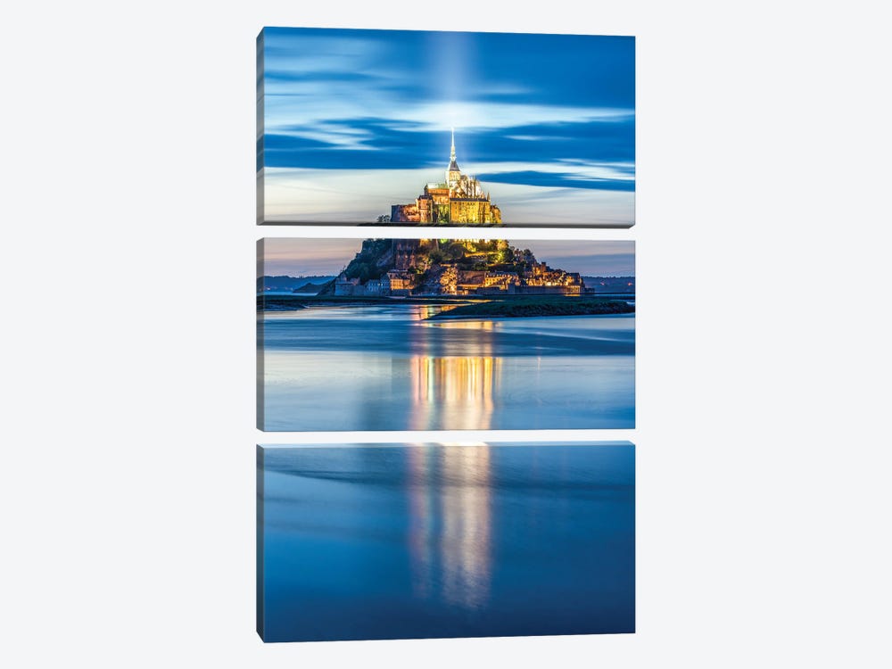 Mont Saint Michel At Night, Normandy, France by Jan Becke 3-piece Canvas Art Print