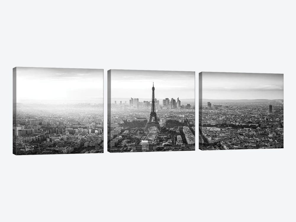 Paris Skyline Panorama Monochrome by Jan Becke 3-piece Canvas Artwork