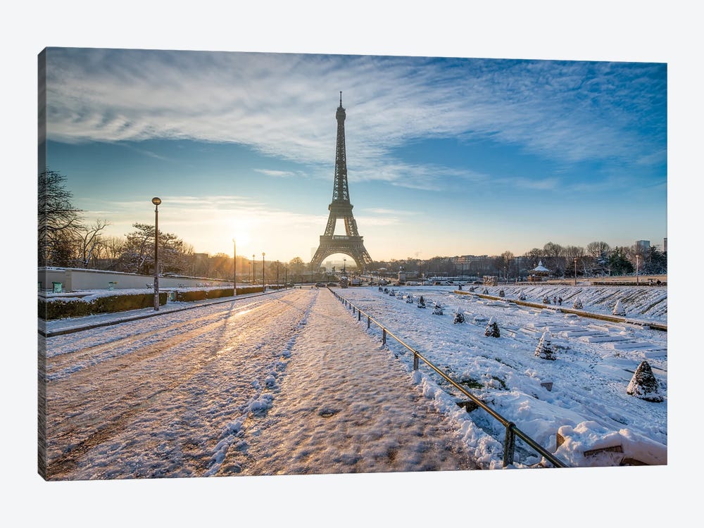 Sunrise At The Jardins Du Trocadéro And Eiffel Tower In Winter, Paris, France by Jan Becke 1-piece Canvas Art