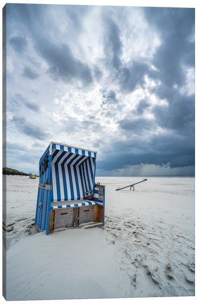 Roofed Wicker Beach Chair, North Sea Coast, Langeoog, Germany Canvas Art Print