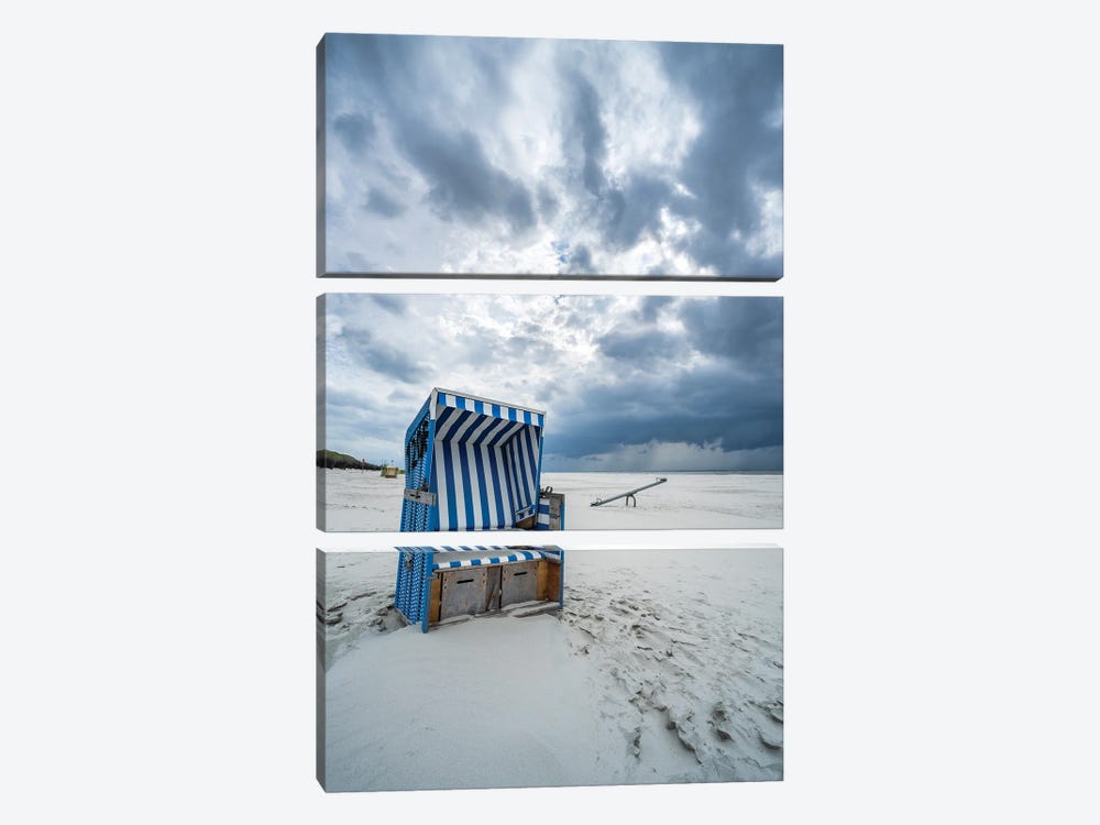 Roofed Wicker Beach Chair, North Sea Coast, Langeoog, Germany by Jan Becke 3-piece Canvas Art Print
