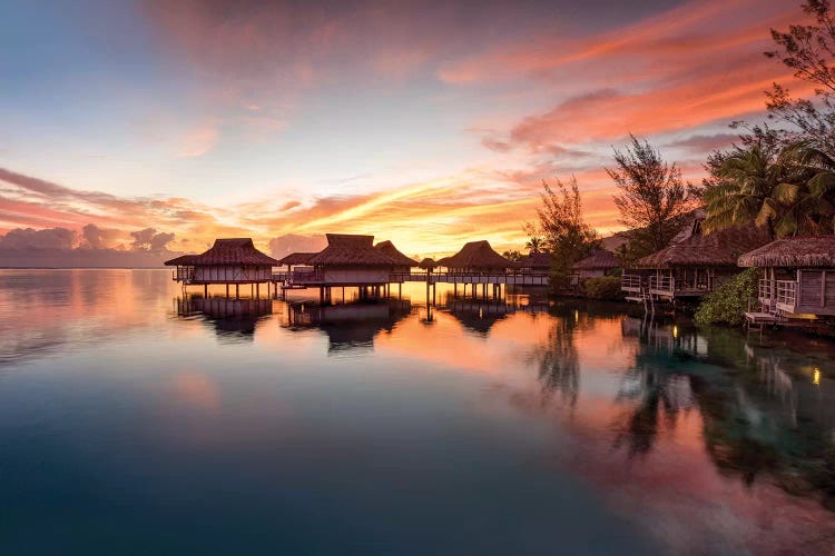 Romantic Sunset At A Luxury Beach Resort On Bora Bora