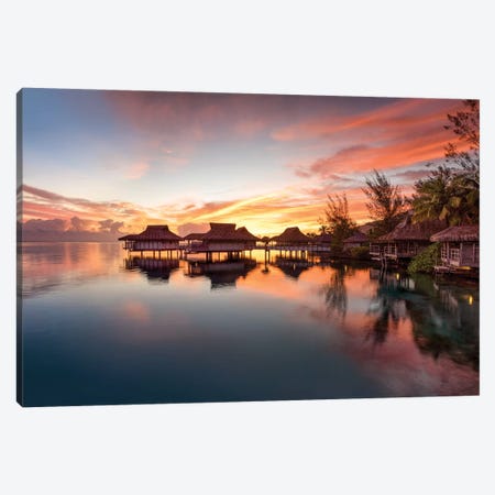 Romantic Sunset At A Luxury Beach Resort On Bora Bora Canvas Print #JNB194} by Jan Becke Canvas Wall Art