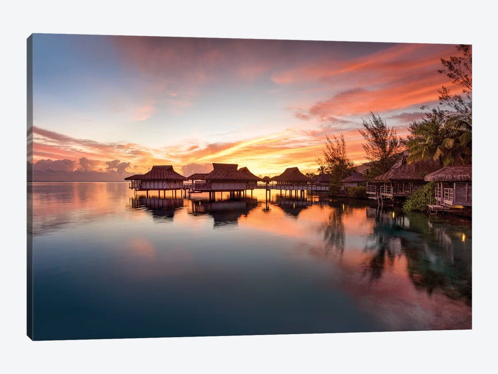 Romantic Sunset At A Luxury Beach Resort On Bora Bora by Jan Becke 1-piece Art Print