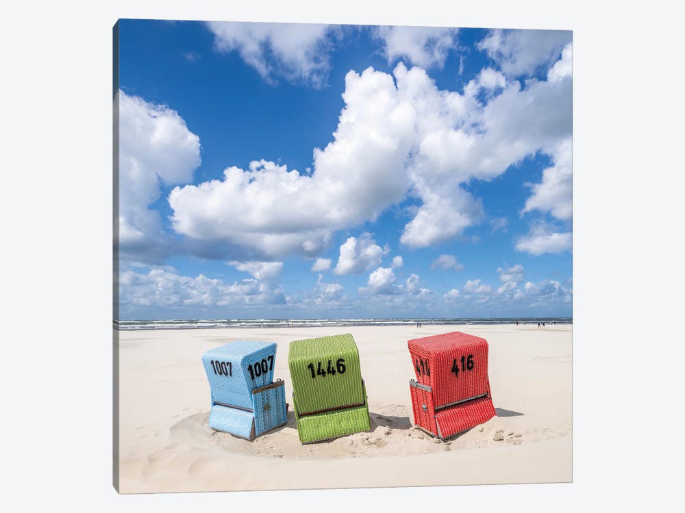 Colorful Beach Chairs At Langeoog Westbad Beach, North Sea Coast, Germany by Jan Becke 1-piece Canvas Print
