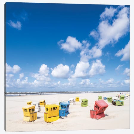 Colorful Beach Chairs Near Langeoog Westbad Beach, North Sea Coast, Lower Saxony, Germany Canvas Print #JNB1954} by Jan Becke Canvas Print