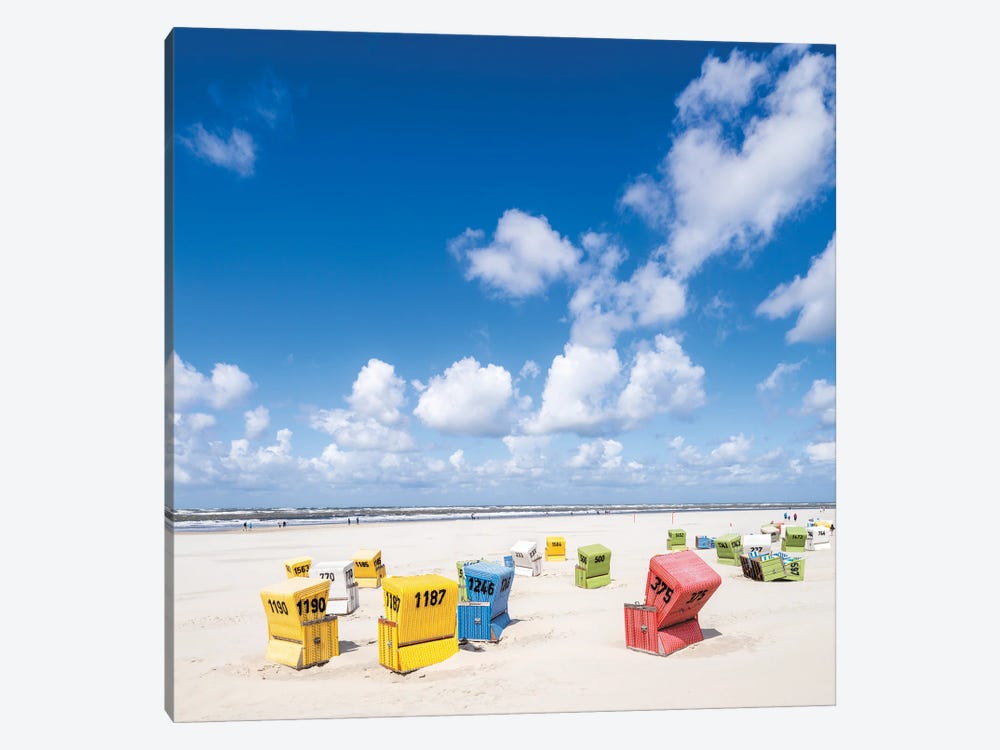 Colorful Beach Chairs Near Langeoog Westbad Beach, North Sea Coast, Lower Saxony, Germany by Jan Becke 1-piece Canvas Art Print
