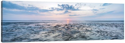 Panoramic Sunset View At The Wadden Sea, North Sea Coast, Germany Canvas Art Print - Sylt Art