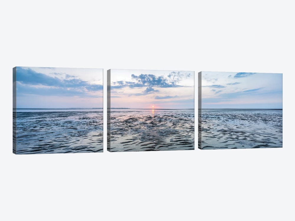 Panoramic Sunset View At The Wadden Sea, North Sea Coast, Germany by Jan Becke 3-piece Canvas Print