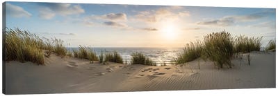 Dune Landscape Panorama At Sunset Canvas Art Print - Sandy Beach Art