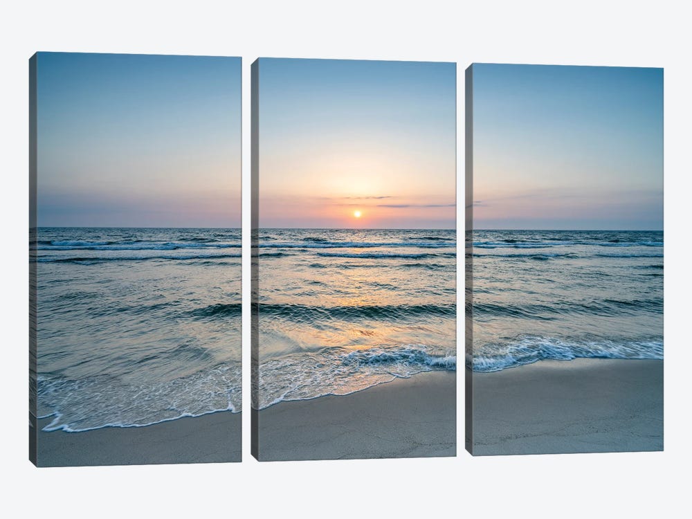 Sunset At The North Sea Coast by Jan Becke 3-piece Canvas Art Print