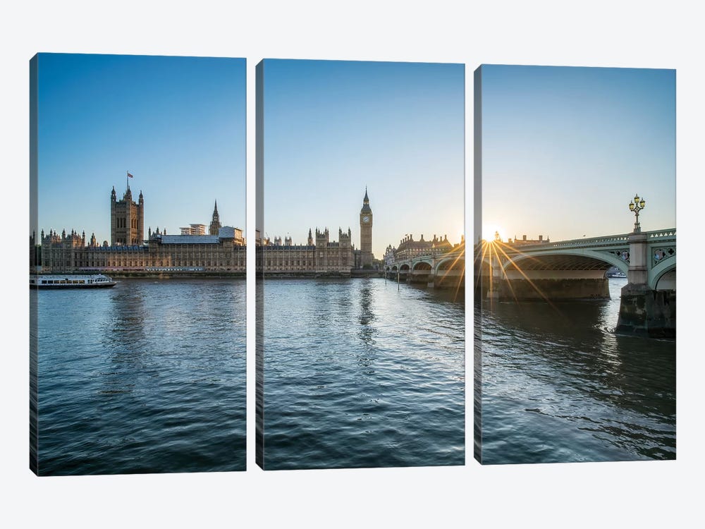 Sunset At The Westminster Bridge In London by Jan Becke 3-piece Canvas Art Print