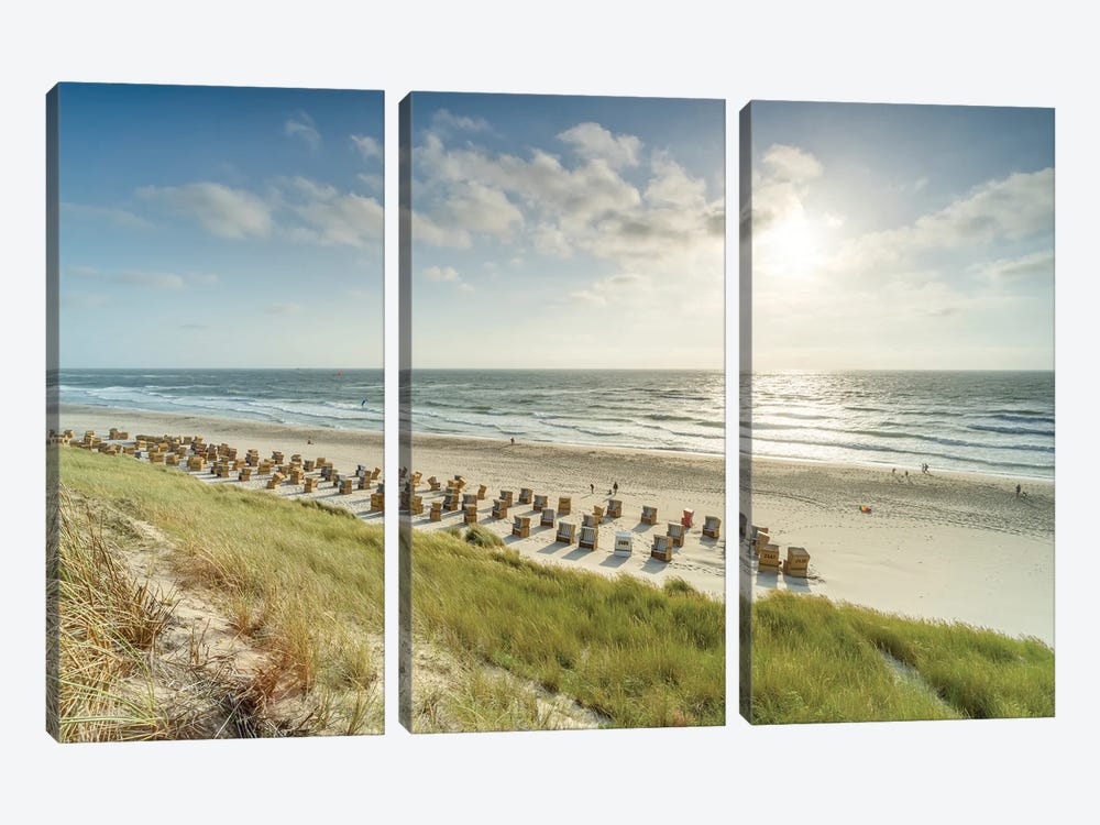 Beach Chairs Near Kampen Beach, Sylt, Schleswig-Holstein, Germany by Jan Becke 3-piece Canvas Art Print