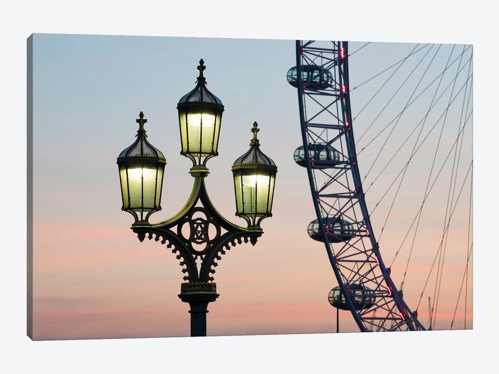 Street Lamp With London Eye In The Background by Jan Becke 1-piece Canvas Art Print