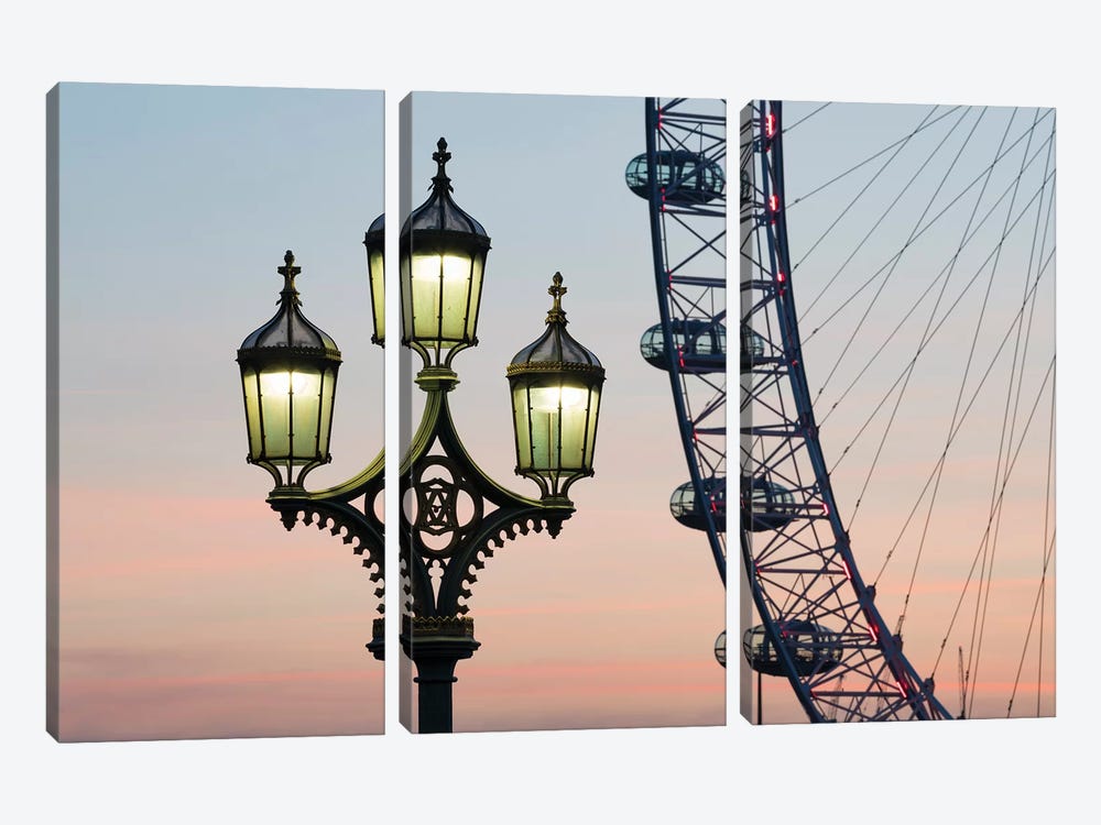 Street Lamp With London Eye In The Background by Jan Becke 3-piece Canvas Print
