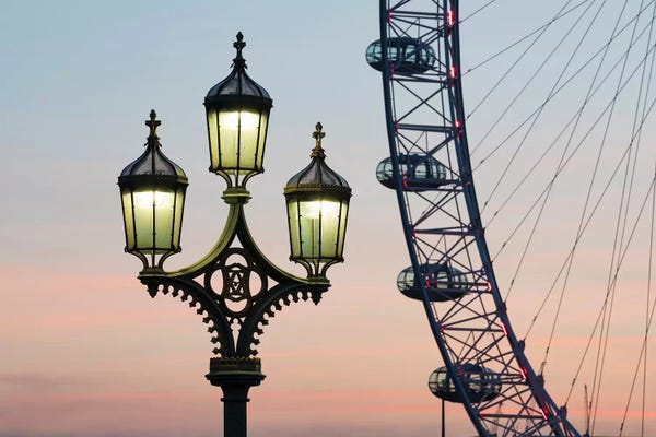 Amusement Parks: Street Lamp With London Eye In The Background by Jan Becke