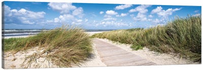Dune Beach Panorama In Summer, North Sea Coast, Germany Canvas Art Print - Coastal Sand Dune Art