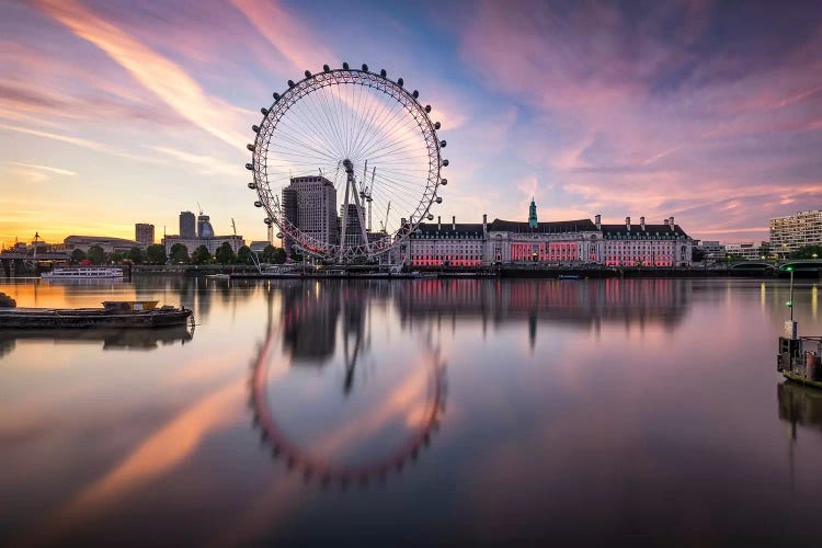 London Cityscape Along The Thames River With Millenium Wheel