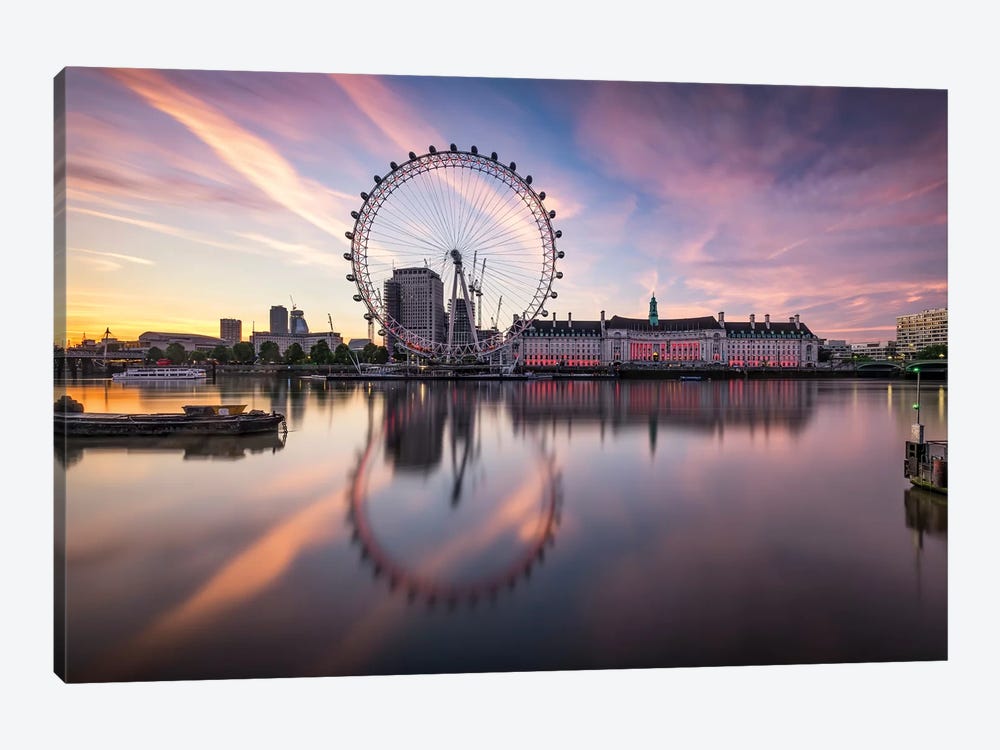 London Cityscape Along The Thames River With Millenium Wheel by Jan Becke 1-piece Canvas Art
