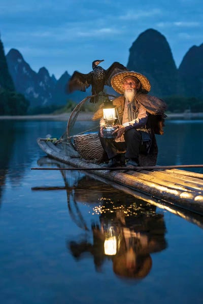 Chinese Culture: Chinese Kormoran Fisherman, Guilin by Jan Becke