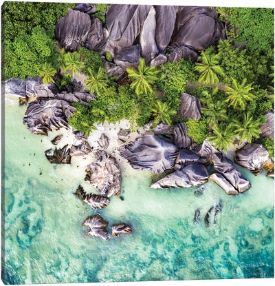 Aerial View Of Anse Source D'Argent Canvas Art Print - Seychelles
