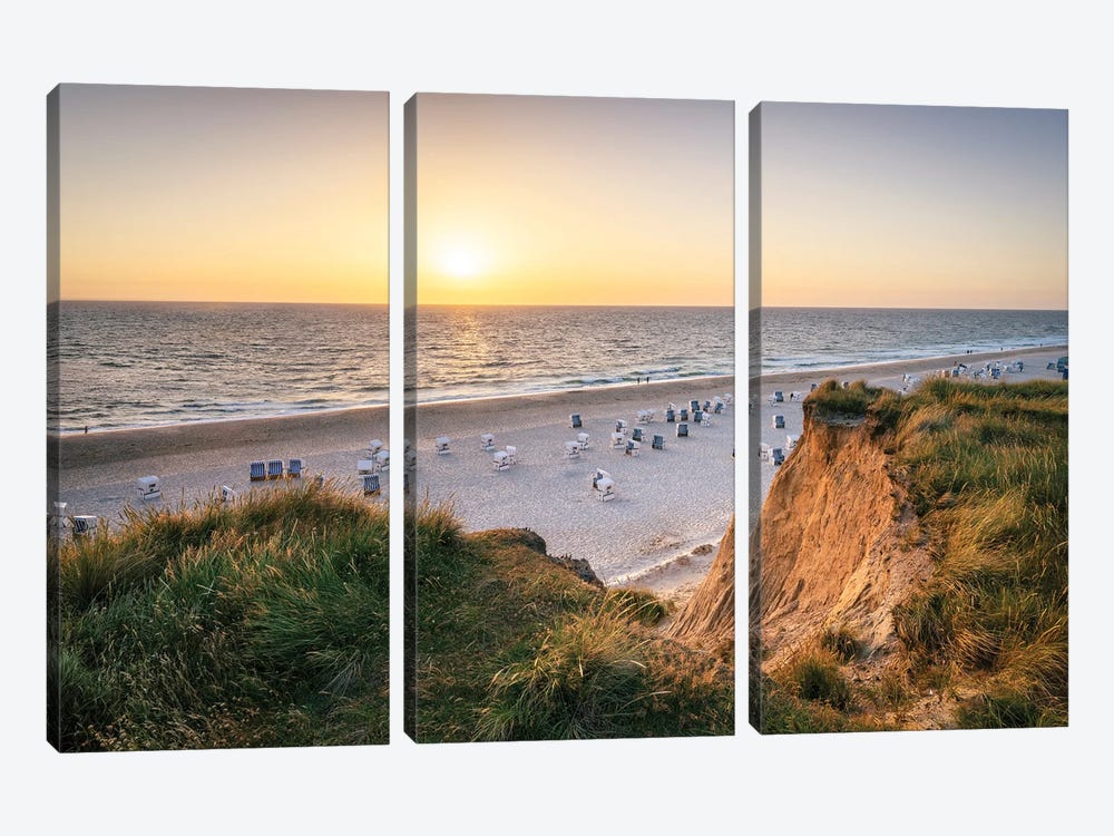 Sunset At The Rotes Kliff (Red Cliff) Near Kampen, Schleswig-Holstein, Sylt, Germany by Jan Becke 3-piece Canvas Art