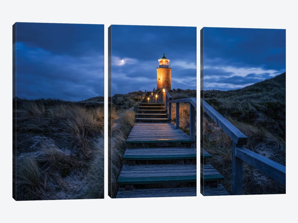 Lighthouse Quermarkenfeuer Rotes Kliff, Sylt, Germany by Jan Becke 3-piece Canvas Wall Art