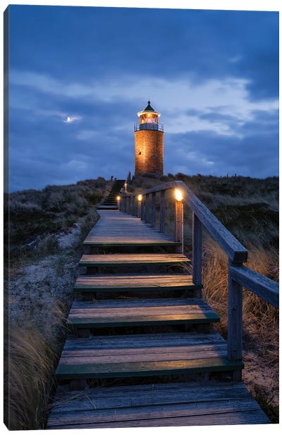 Lighthouse Quermarkenfeuer Rotes Kliff At Night, Sylt, Germany Canvas Art Print - Sylt Art