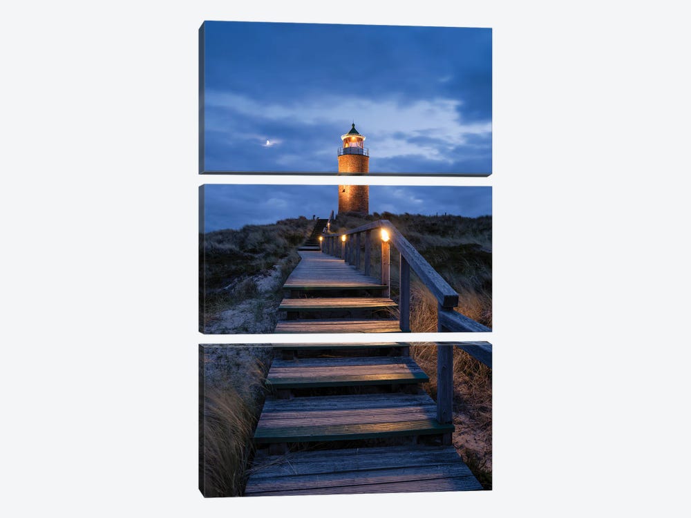 Lighthouse Quermarkenfeuer Rotes Kliff At Night, Sylt, Germany by Jan Becke 3-piece Canvas Art Print