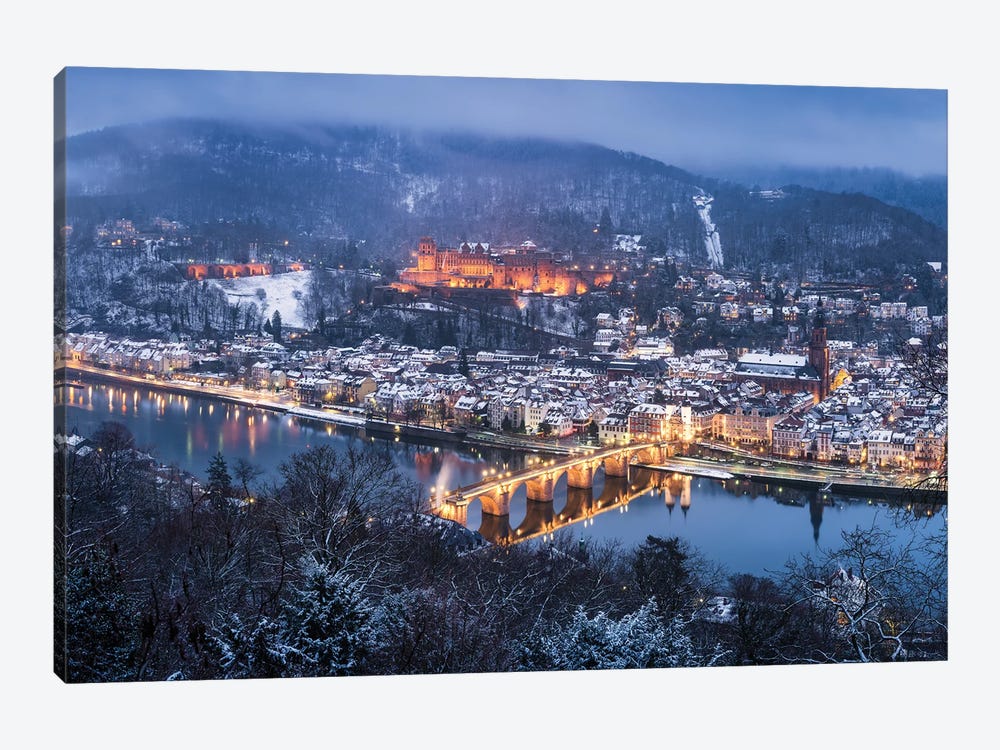 City Of Heidelberg In Winter With View Of The Old Bridge And Castle by Jan Becke 1-piece Art Print