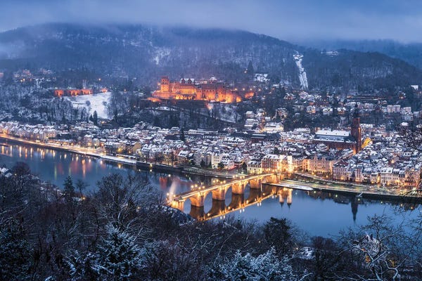 Castles & Palaces: City Of Heidelberg In Winter With View Of The Old Bridge And Castle by Jan Becke
