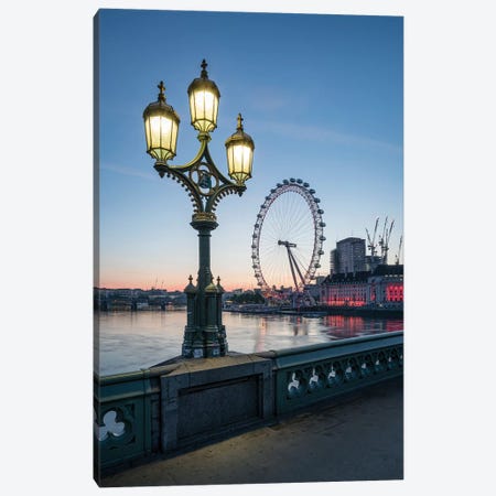 London Eye And Westminster Bridge At Dusk Canvas Print #JNB200} by Jan Becke Canvas Print