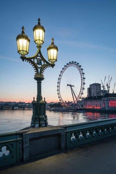 Amusement Parks: London Eye And Westminster Bridge At Dusk by Jan Becke