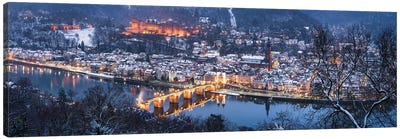 Panoramic View Of Heidelberg Old Town In Winter With View Of The Old Bridge And Castle Canvas Art Print - Germany Art